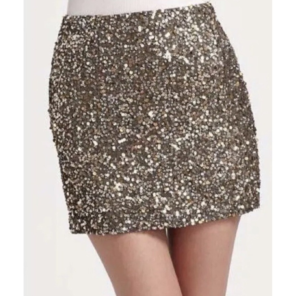 VINCE Sequin GOLD Metallic cocktail party Mini Skirt Size 2 NWT $295